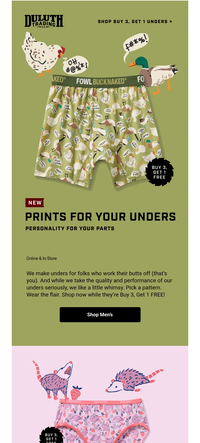 Duluth Trading promo email on an olive green background